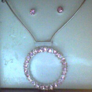 pink crystal necklace and ear studs